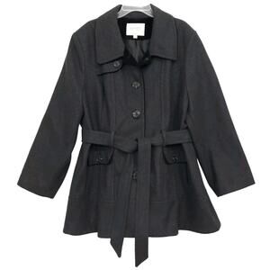 Laundry by Shelli Segal Dark Gray Trench Pea Coat Wool Blend Sz 24W 3XL  Belted